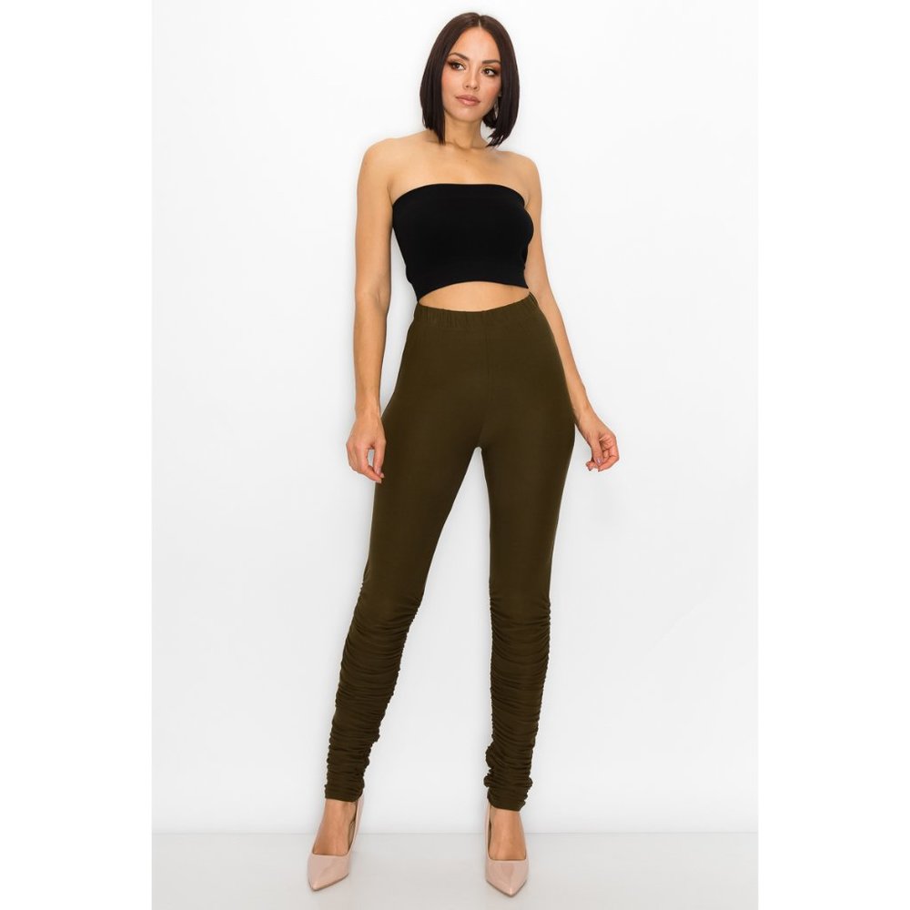 Soft & Stretchy Ruched Leggings Pants 4-way Stretch Olive Green for Women